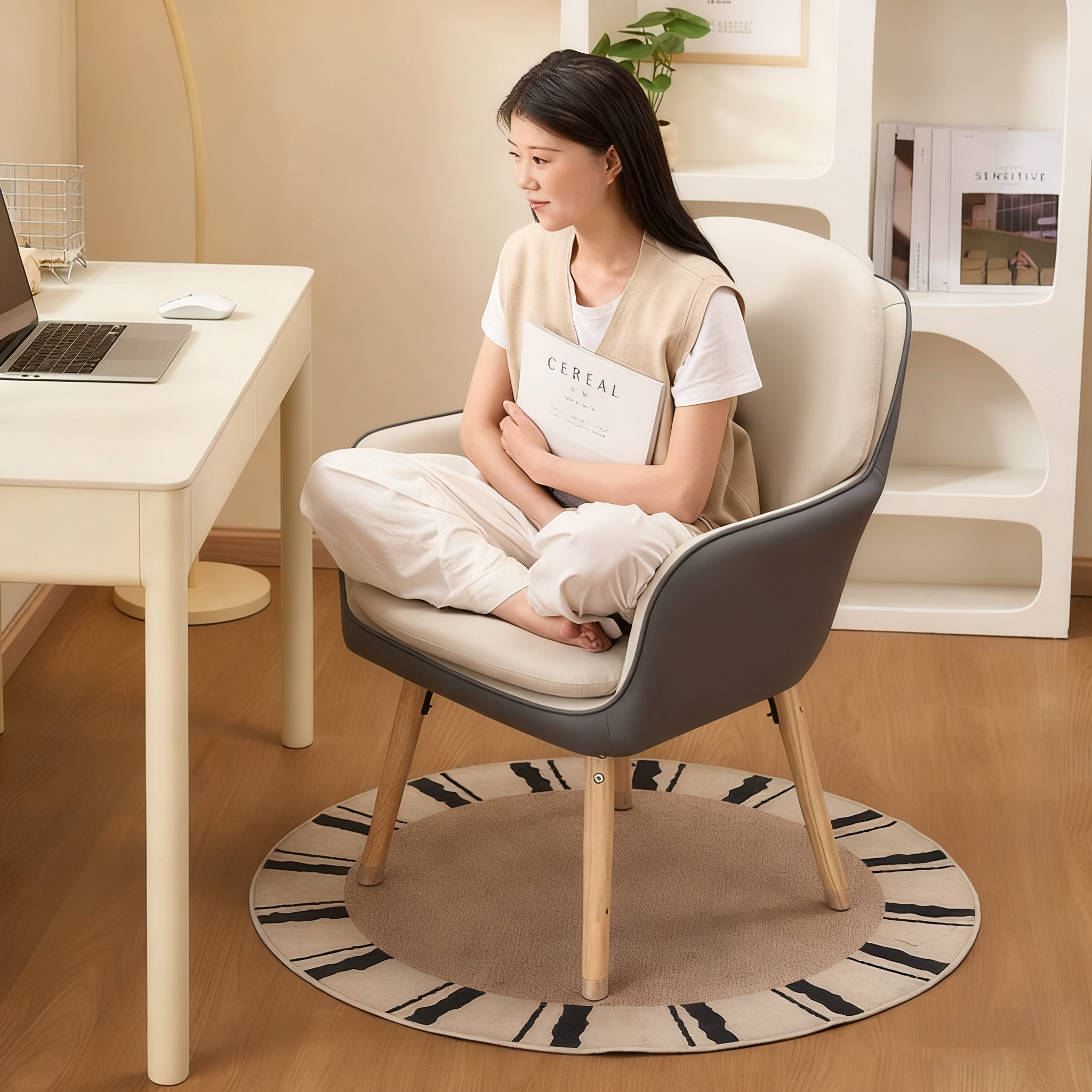 可盘腿家用舒适柔软椅子梳妆椅