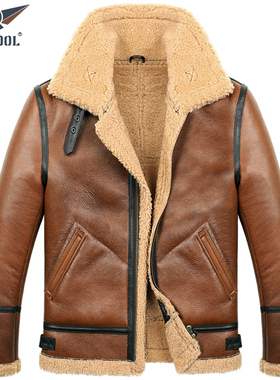 澳洲进口真皮皮衣男士翻领皮毛一体真皮真毛加厚外套冬季新款皮草