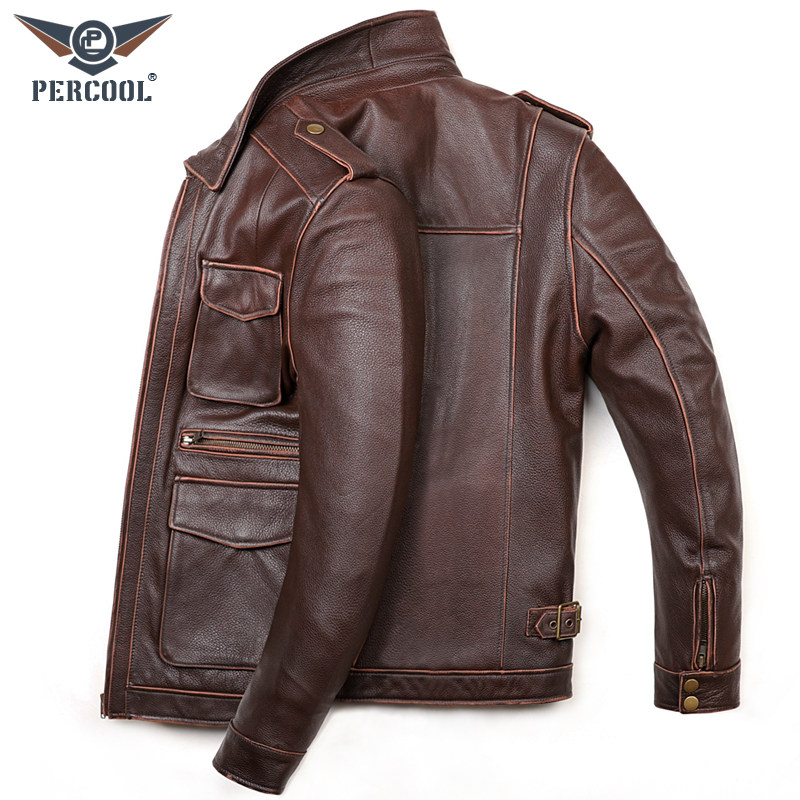 m65猎装版真皮皮衣男头层牛皮修身短款皮夹克机车复古茶芯皮外套
