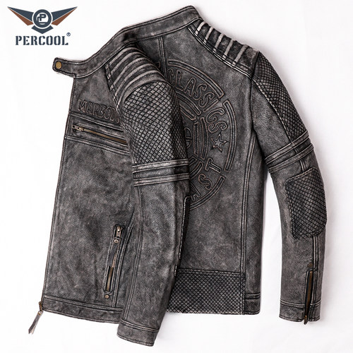 重水洗做旧机车服牛皮真皮皮衣