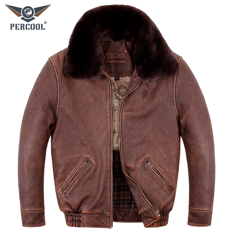 PERCOOL新款飞行服头层牛皮外套
