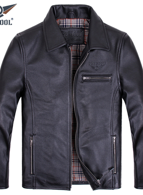欧美休闲真皮皮衣男中年翻领进口头层厚牛皮皮夹克秋冬大码皮外套
