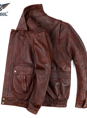 欧美休闲飞行服真皮皮衣复古做旧头层牛皮男士翻领外套港风皮夹克