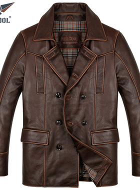 2025高级感真皮皮衣男士中长款秋冬皮风衣头层牛皮双排扣夹克外套