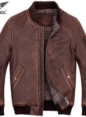 美式休闲真皮皮衣男士头层牛皮M1A1经典飞行服夹克做旧棒球服外套
