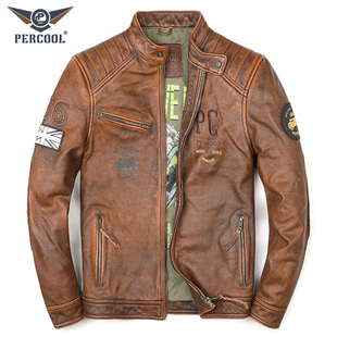 真皮皮衣男复古做旧头层牛皮机车皮夹克秋冬新款修身短款立领外套