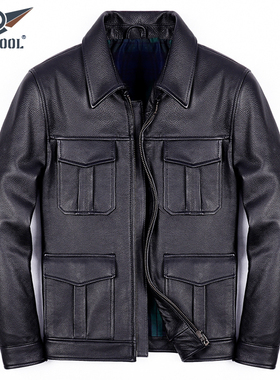 新款真皮皮衣男士头层牛皮M65猎装多口袋休闲外套短款翻领皮夹克