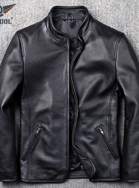 简约百搭真皮皮衣修身短款男士立领皮外套休闲单款时尚潮流皮夹克