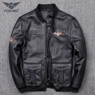 棒球服领干练短款真皮皮衣男士头层牛皮飞行服休闲皮夹克潮流外套