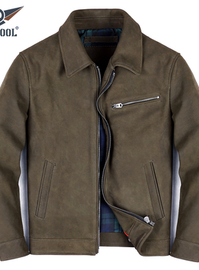 美式1930复古做旧真皮皮衣头层磨砂牛皮男翻领皮夹克休闲百搭外套