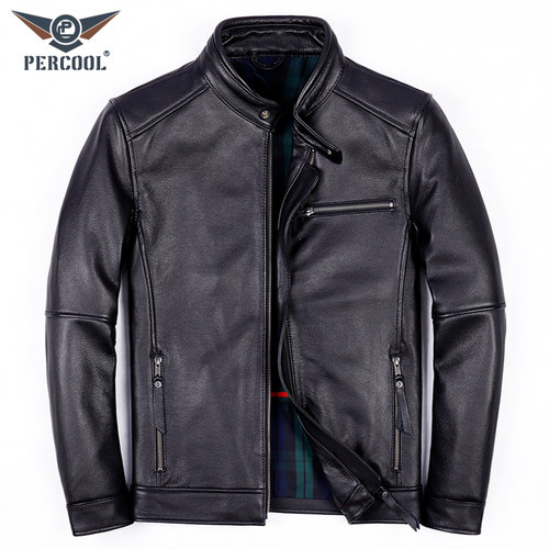 PERCOOL日常休闲纯牛皮真皮皮衣