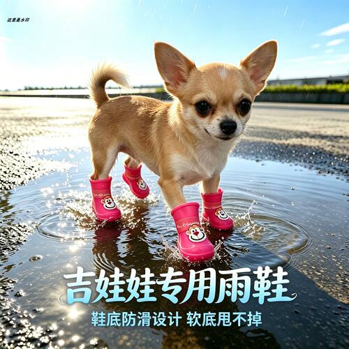 吉娃娃专用狗狗雨鞋脚套小狗鞋子外出软底甩不掉夏季透气防滑雨靴
