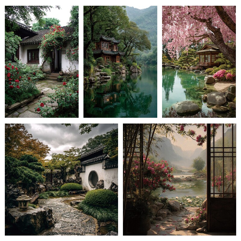 江南风景背景布古风场景直播装饰