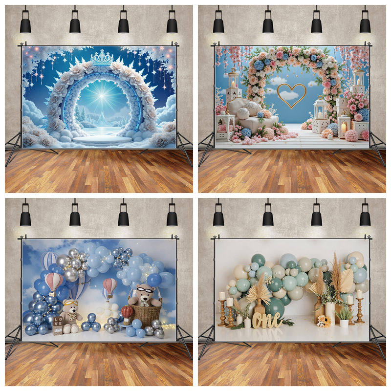 气球拱门生日派对背景布宠物儿童