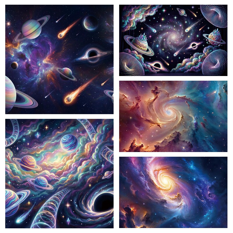 紫色星光宇宙银河背景布卡通