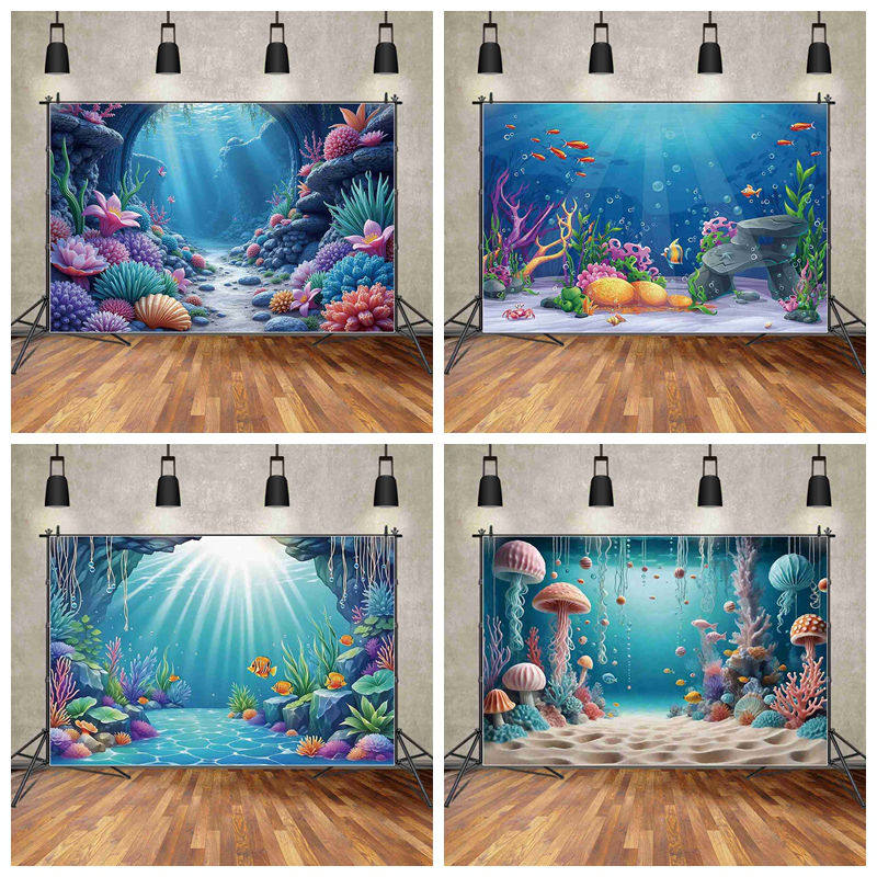 海洋珊瑚海草海底背景布儿童生日