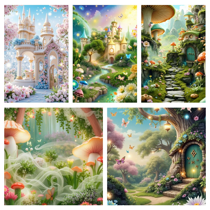 梦幻森系蘑菇屋城堡直播背景布