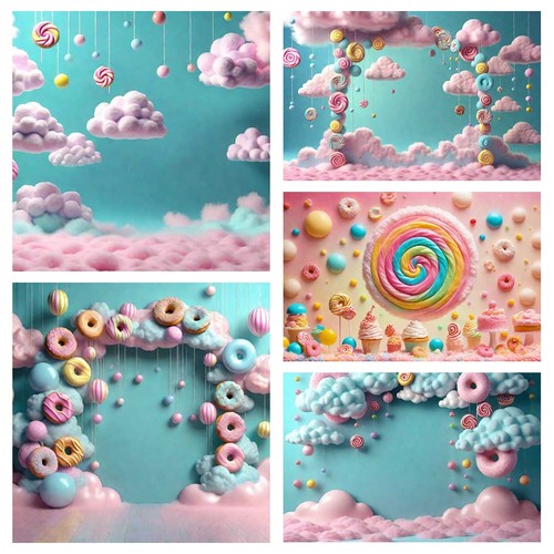 马卡龙蓝色多彩梦幻卡通背景布