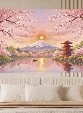 唯美风景富士山樱花自粘背景墙贴