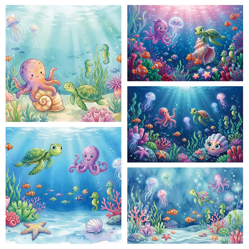 海底世界卡通生日主题背景布