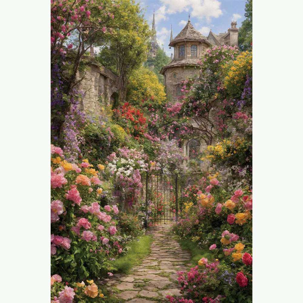 森系莫奈花园风景油画摄影背景布