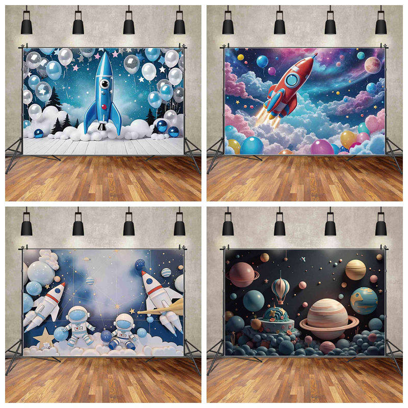 太空宇航员卡通背景布宇宙星球墙布卧室宿舍儿童房装饰床头挂布