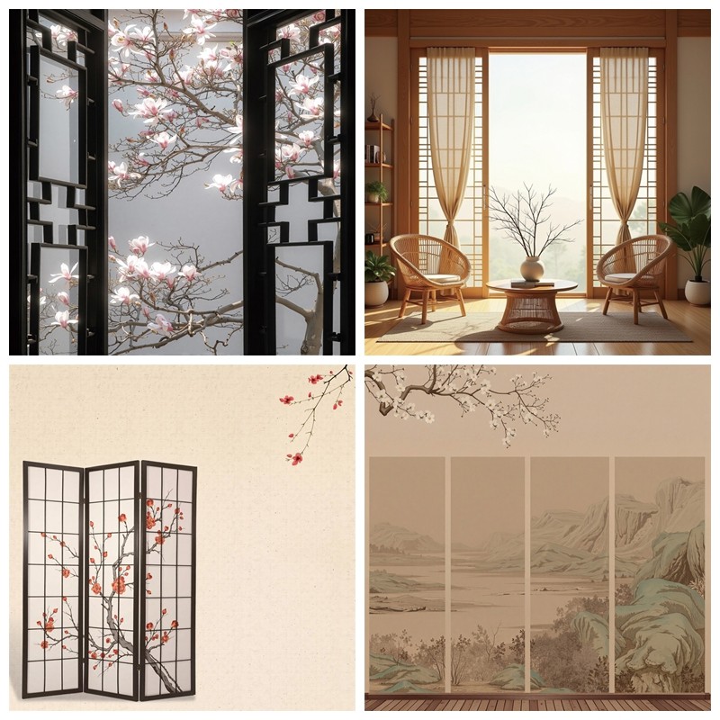 屏风中式直播背景布仿真立体古风
