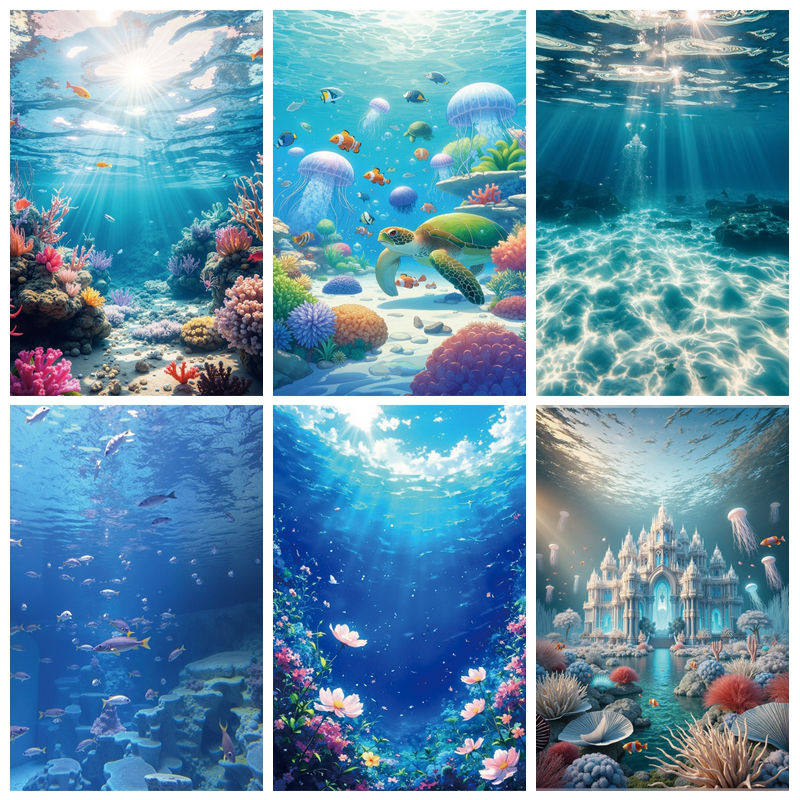 儿童梦幻海底世界背景布拍照写真