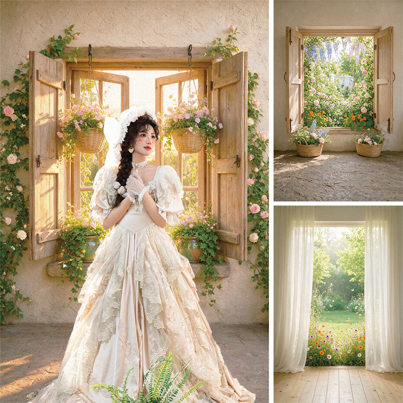 莫奈风格油画阳台花朵拍照背景布影楼直播商拍杂志摄影道具写真布