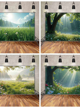 新款绿色草地森林山水拍照背景布影楼写真网红自拍家用装饰挂布