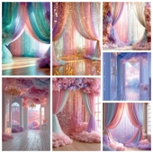 梦幻纱幔室内直背景布女直播氛围感才艺表演数码 墙布温馨仿真立体