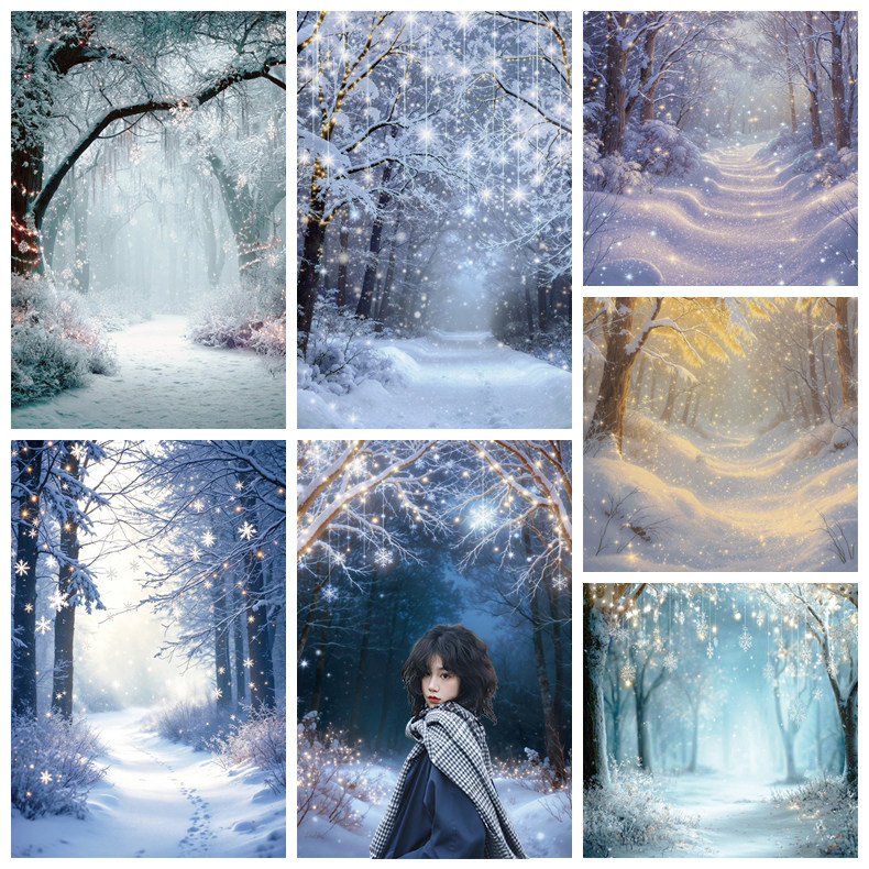 新款韩系冬季雪景摄影背景布