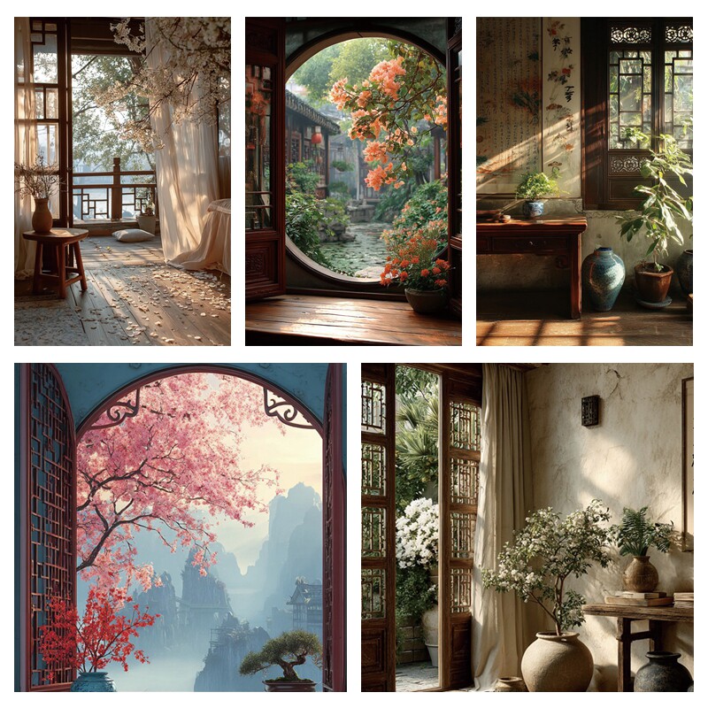 唯美古风直播背景布主播汉服直播