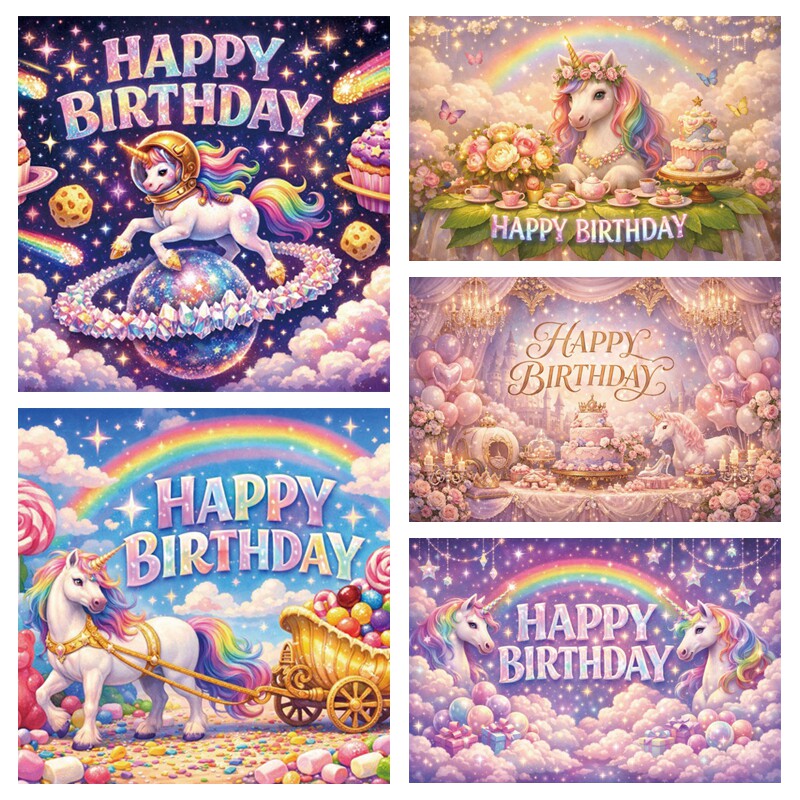 梦幻紫色小马生日主题背景布宝宝