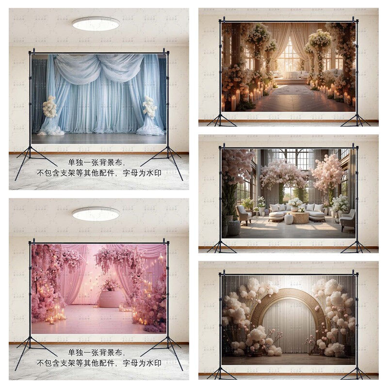 欧式奢华花朵室内场景背景布