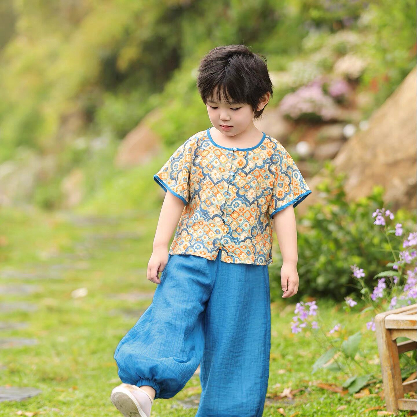 汉服男童儿童新中式改良套装小男孩中国风圆领袍宋裤唐装古装夏款