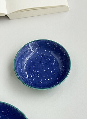 小清醒ins风格蓝色星空陶瓷碟子家用餐具闪亮亮片小碗碟