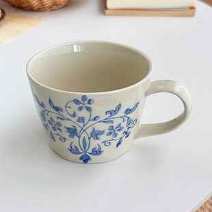 复古高级感马克杯日式 创意手绘青花家用水杯咖啡杯釉下彩下午茶杯