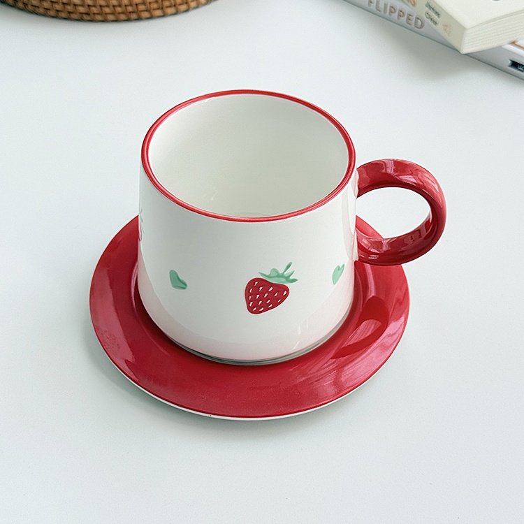 可爱草莓陶瓷早餐咖啡杯办公室高颜值水杯牛奶杯绿色爱心马克杯,餐饮具,咖啡杯,淘宝优惠券,粉丝福利购,淘宝优惠卷