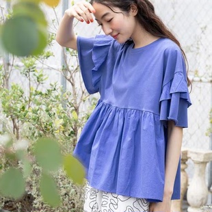 荷叶袖 张晓沫日系25夏新品 niko全棉百搭T恤上衣女
