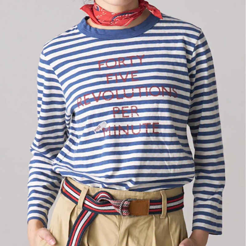 日系新品刺绣字母撞色条纹下摆开叉长袖T恤百搭上衣女Ctrl C 45