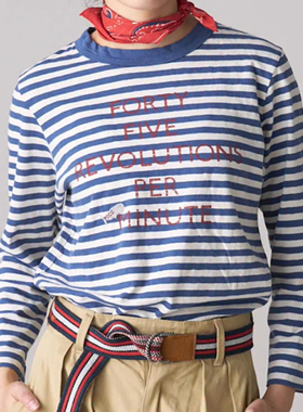 日系新品刺绣字母撞色条纹下摆开叉长袖T恤百搭上衣女Ctrl C 45