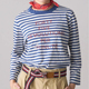 日系新品 刺绣字母撞色条纹下摆开叉长袖 T恤百搭上衣女Ctrl