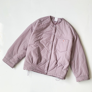 日系25秋冬新品danton胸前口袋下摆抽绳百搭舒适棉衣圆领外套女