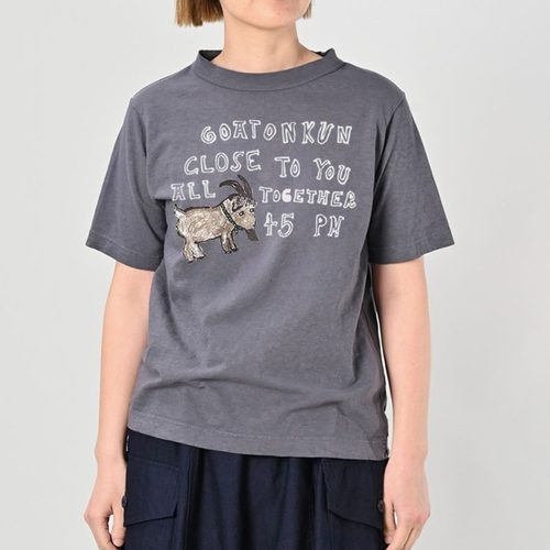 日系新品字母羊角印花汗布侧开叉汗布短袖T恤百搭上衣女45