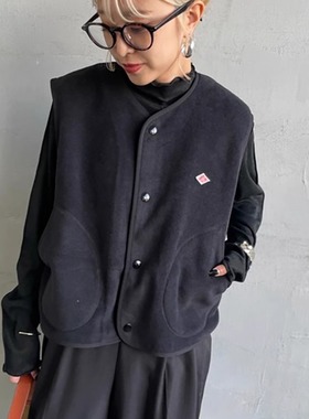 日系dan菱形字母单排扣双面摇粒绒无袖马甲坎肩叠穿上衣女ton