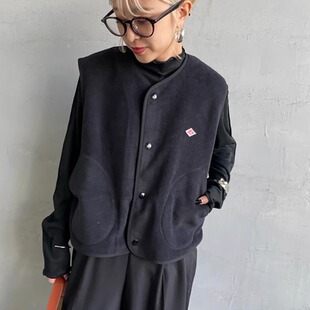 日系dan菱形字母单排扣双面摇粒绒无袖马甲坎肩叠穿上衣女ton