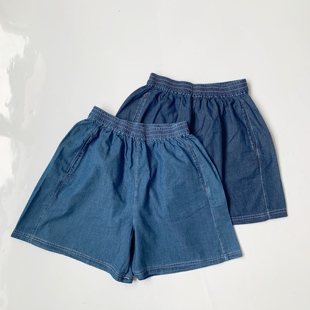 日系新品danton松紧腰侧边口袋牛仔短裤裙裤女