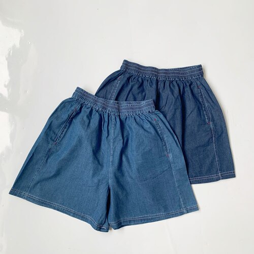日系新品danton松紧腰侧边口袋牛仔短裤裙裤女