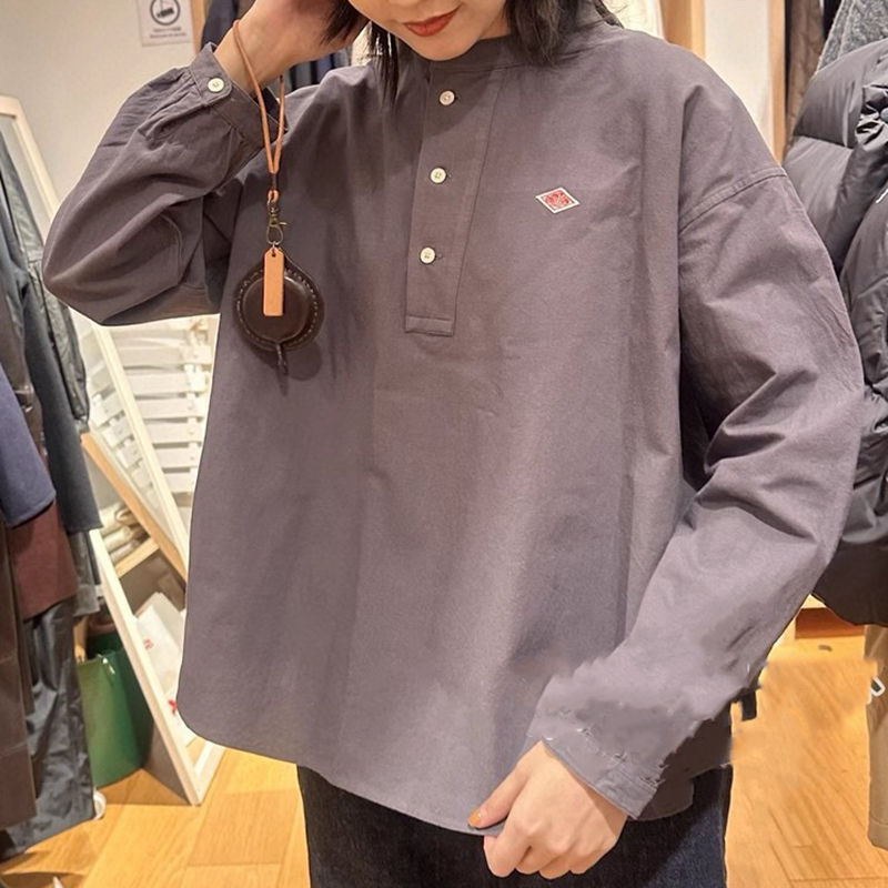张晓沫日系25春夏新品danton立领半开襟宽松长袖衬衫百搭上衣女